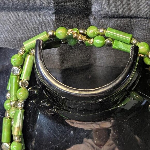 3 for $30  Vintage faux Jade and silver beaded necklace | Long 26 inches - Picture 2 of 6